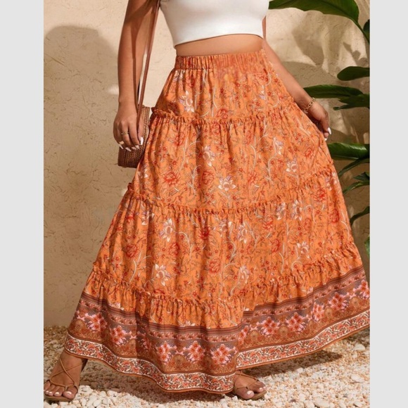 Boho floral print ruffle hem maxi skirt - Picture 7 of 7